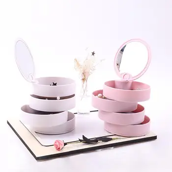 

Women Jewelry Storage Box 4 Layers Rotatable Mirror Jewelry Accessory Rings Necklace Display Organizer Tray with Lid Gift