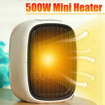 

500W Mini Portable Electric Heater US Plug Personal Space Warmer for Indoor Heating Camping Any Place Adjustable Thermostat 220V