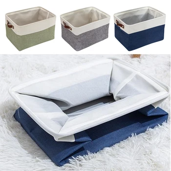 

Small Storage Box Linen Cloth Basket Decorative Storage Organizer Bin for Home Office Warehouse Closet Shelf Cabinet Bookshelf