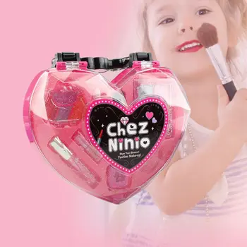 

Kids Girl Princess Makeup Cosmetic Suit Toys Box Heart Shaped Beauty Bag Pretend Play for Travel