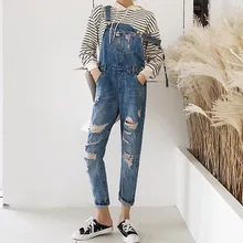 Весенний женский джинсовый комбинезон, повседневный уличная одежда, рваные карманы, без рукавов, джинсы длиной до щиколотки