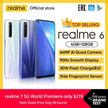 Realme 6 NFC versión Global 4GB 128GB teléfono móvil 90Hz pantalla Helio G90T 30W carga de Flash 64MP Cámara teléfono teléfonos Android