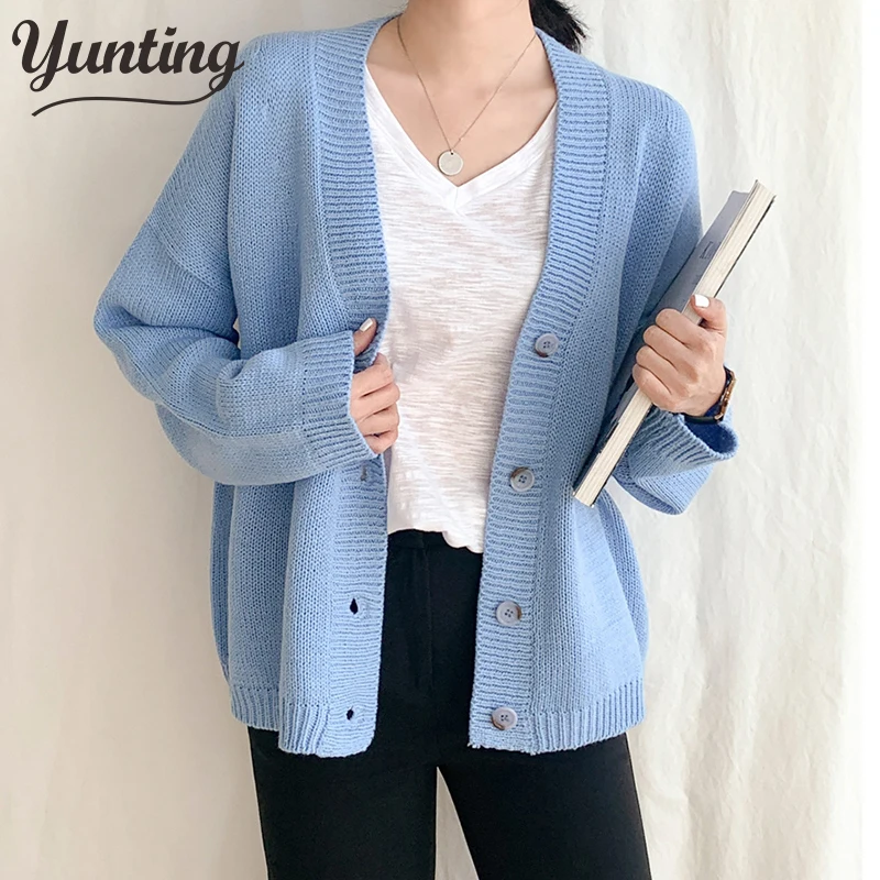 Женский свитер в Корейском стиле синий куртка милая Повседневная Длинная