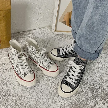 

Women sneakers Print Fashion Women Canvas Shoes Leisure Lace-Up Low High Top Simple and stylish Sneakers basket Femme U20-92