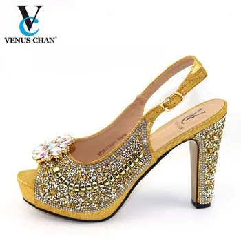 

New African Women Wedding Shoe Woman Open Toe Ladies Pumps Women Shoes Party Wedding Shoes Decorated with Rhinestone Rubber