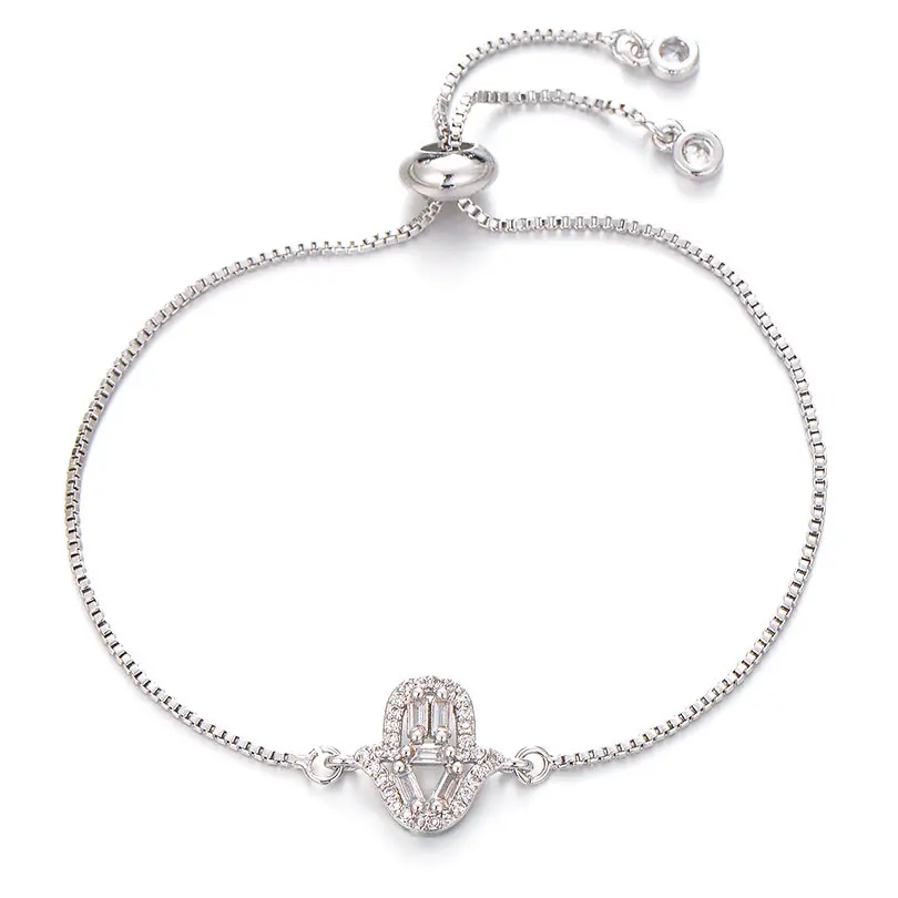 clear silver Pipitree модные синие CZ циркониевые микро проложенные Хамса Браслеты для рук для женщин и мужчин ползунок цепи браслет ювелирное изделие подарок - Окраска металла: clear silver