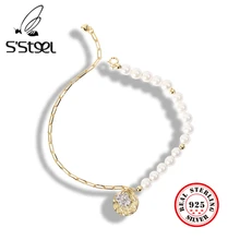 

S'STEEL Pearl Bracelet 925 Sterling Silver For Women Coin Chain Luxury Bracelets Pulseras De Plata De Ley 925 Mujer Jewellery