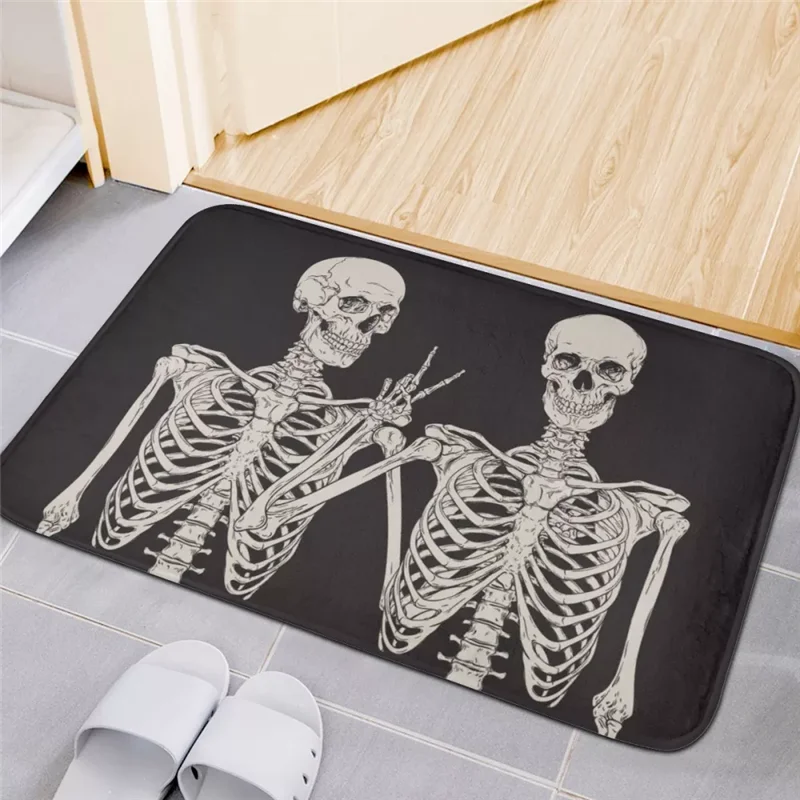Коврик для входной двери нескользящий черный напольный мат с принтом черепа и