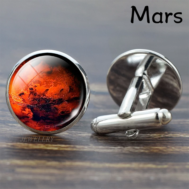 Mars Full Moon Solar System Planet for Men Cufflinks Set Galaxy Nebula Earth Sun Jupiter Jewelry Suit Shirt Silver Cuff Links Gift - Окраска металла: Mars