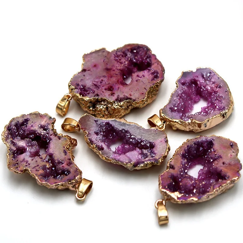 Druzy ожерелье с подвеской Druza Agates Geode, серебро, золото, Druzy, кварцевый камень, натуральный камень, подвеска с покрытием из кристаллов