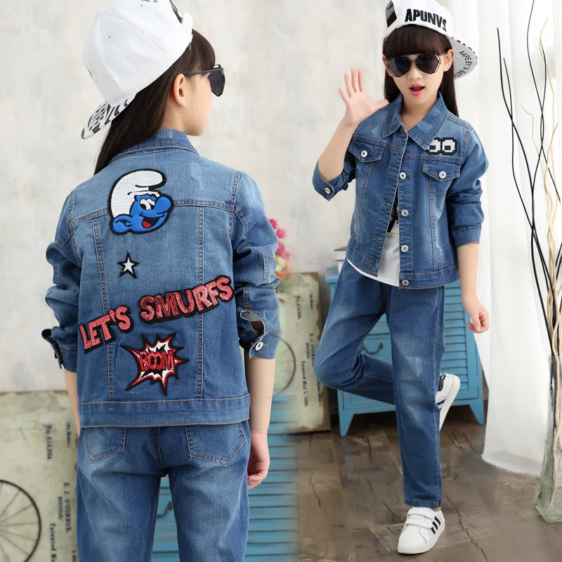 

2019 New Style Childrenswear Korean-style Girls Spring And Autumn Set Big Boy GIRL'S Autumn Clothing Casual Denim Suit Both Sets