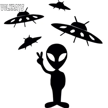 

Volkrays Personality Car Sticker Alien Space Man We Come In Peace Ships Accessories Reflective Vinyl Decal,13cm*12cm