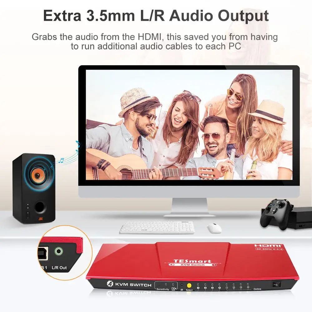 Tesla Smart HDMI 4 K Ultra HD Input 1 Output KVM Switch переключатель 3840x2160 @ 60 Гц 4:4:4 поддерживает USB 2 0