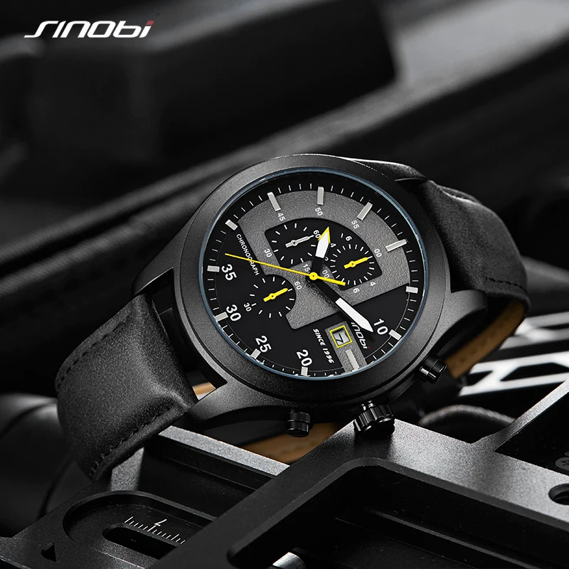 Часы SINOBI Мужские кварцевые с хронографом спортивные водонепроницаемые в стиле