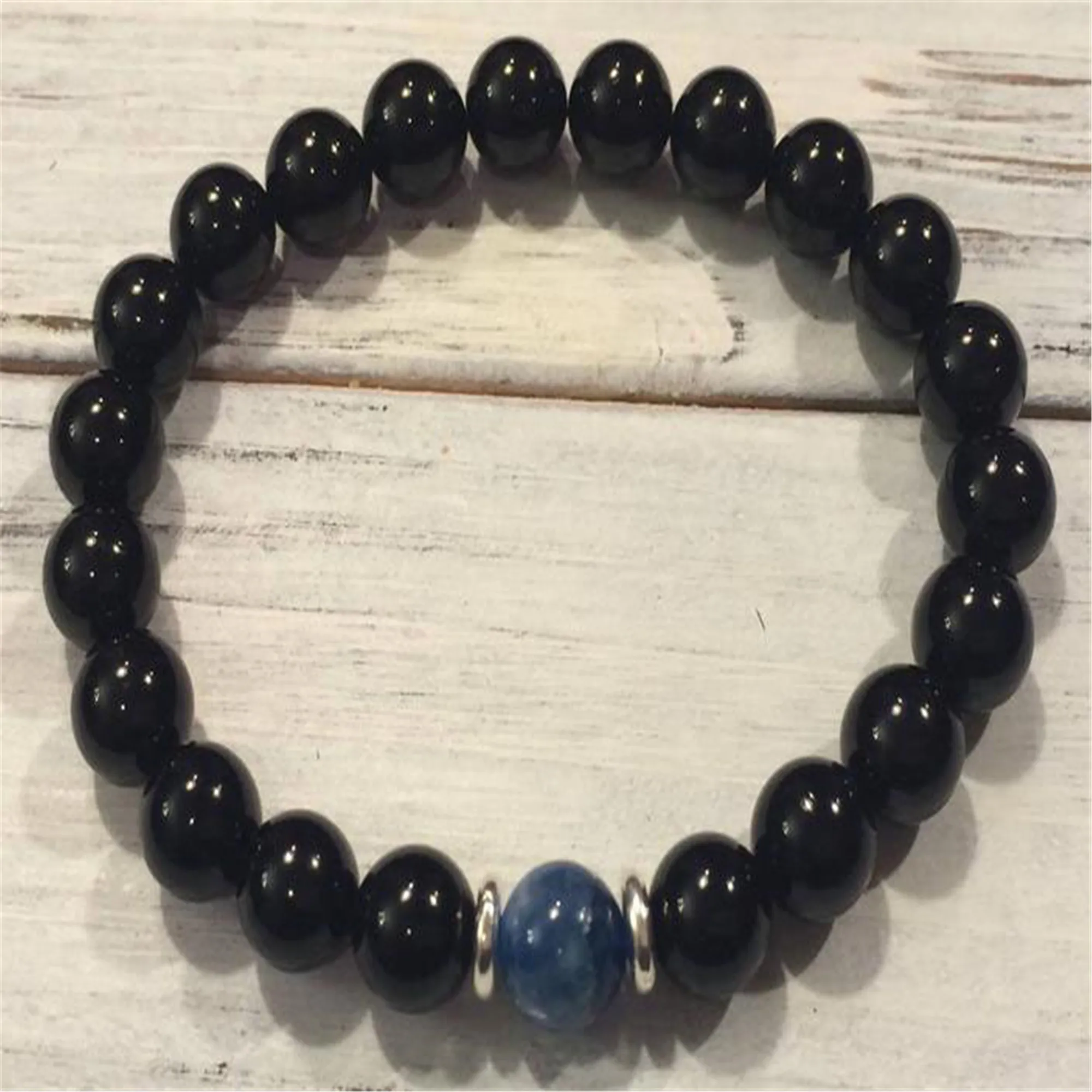 

8mm Natural Black Tourmaline Handmade Mala Bracelet Cuff Reiki Bless Lucky Pray Wrist Spirituality