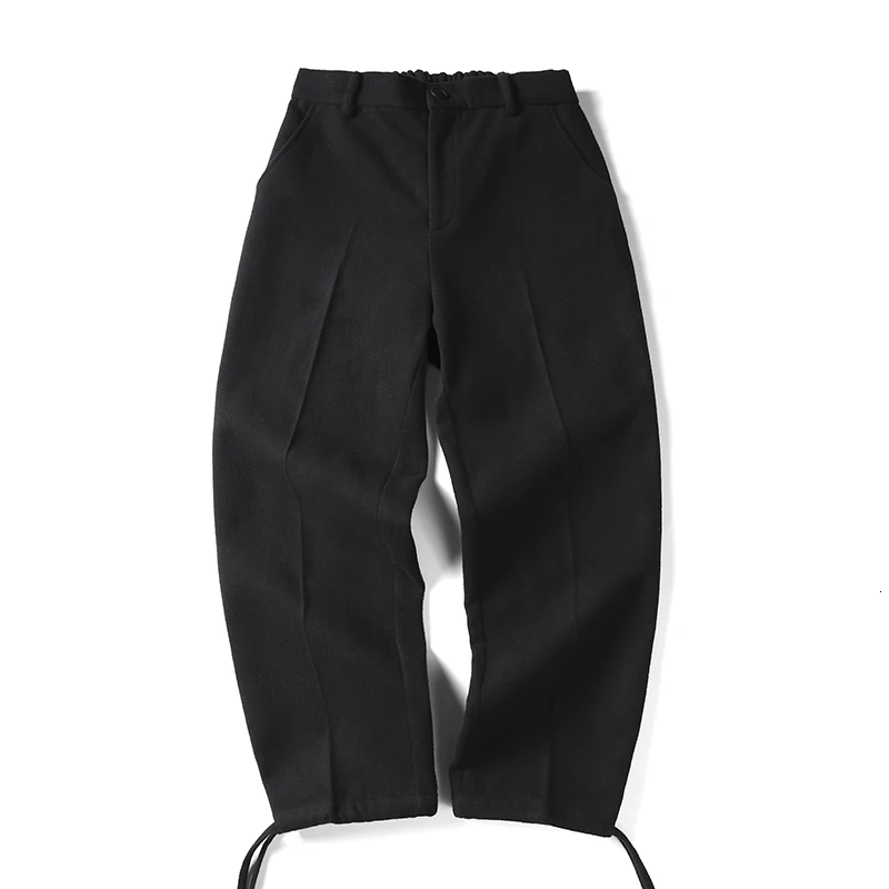 Зимние шерстяные брюки мужские Модные однотонные повседневные плотные уличные