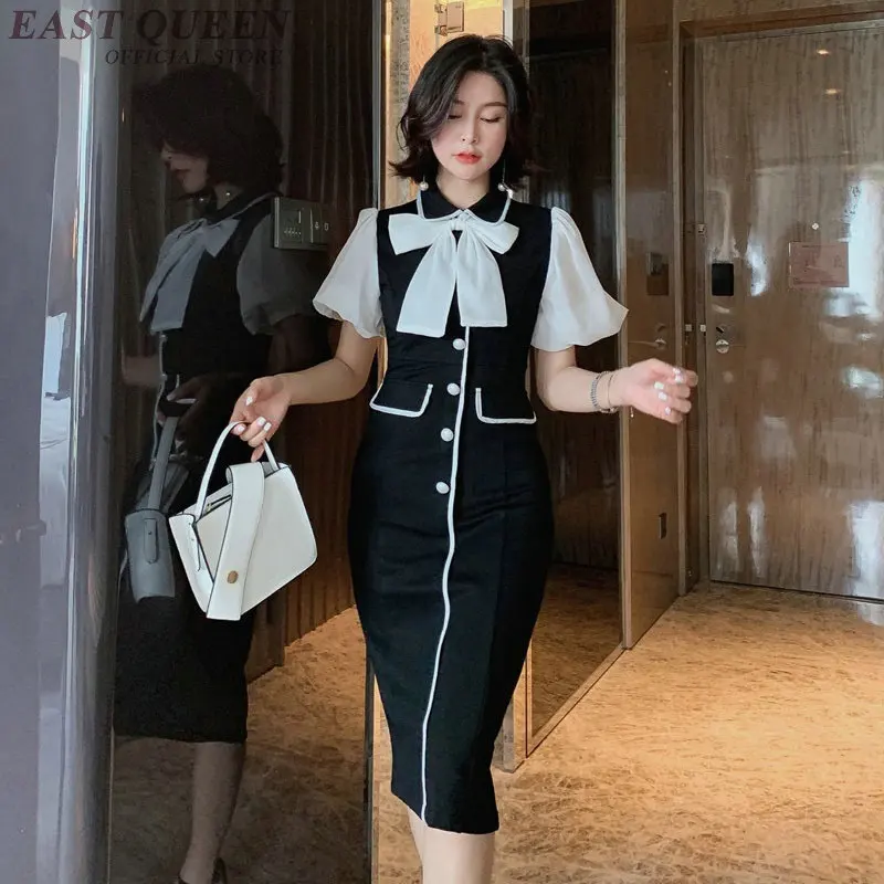 

Robe Vintage Femme Sexy Party Pencil Dress Noodles Bow Buttons Puff Short Sleeve Long Dinner Vestido 2019 Summer Dresses DD2308