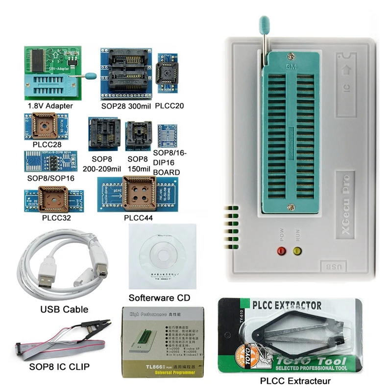 V8.33 Tl866Ii Plus Usb Universal Bios Nand Flash 24 93 25 Mcu Programmer+12 Adapters