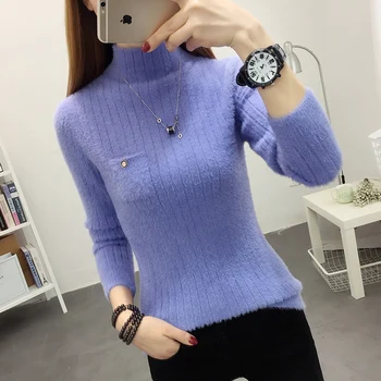 

1398433 [3 rooms, 5 rows, No.1 Middle] actual photo of new mink like half high collar pocket cover bottoming sweater2019jd