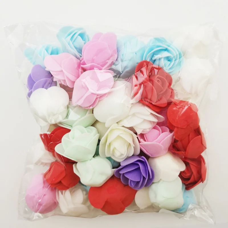 (50pcs/pack) 3cm Width Foam Rose Head Handmade Wedding Home Decoration Party Gift Box Artificial Flowers Supplies Wreath Craft