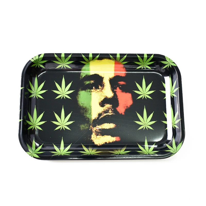 280mm Metal Cigarette Tray Weed Tray Rolling Paper Men Gift Cigarette Box Gadgets for Men Holder Rolling Tray Hot Sale - Цвет: leaf bob