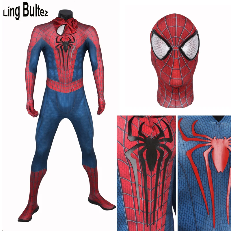 

Ling Bultez High Quality Muscle Shade Amazing Spiderman Costume Newest 3D Logo Spiderman Suit 3D Print Super Hero Fullbody Suit
