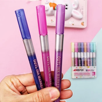 

8 Colors Metallic Double Lines Gift Card Art Markers Out line Pen Art Drawing