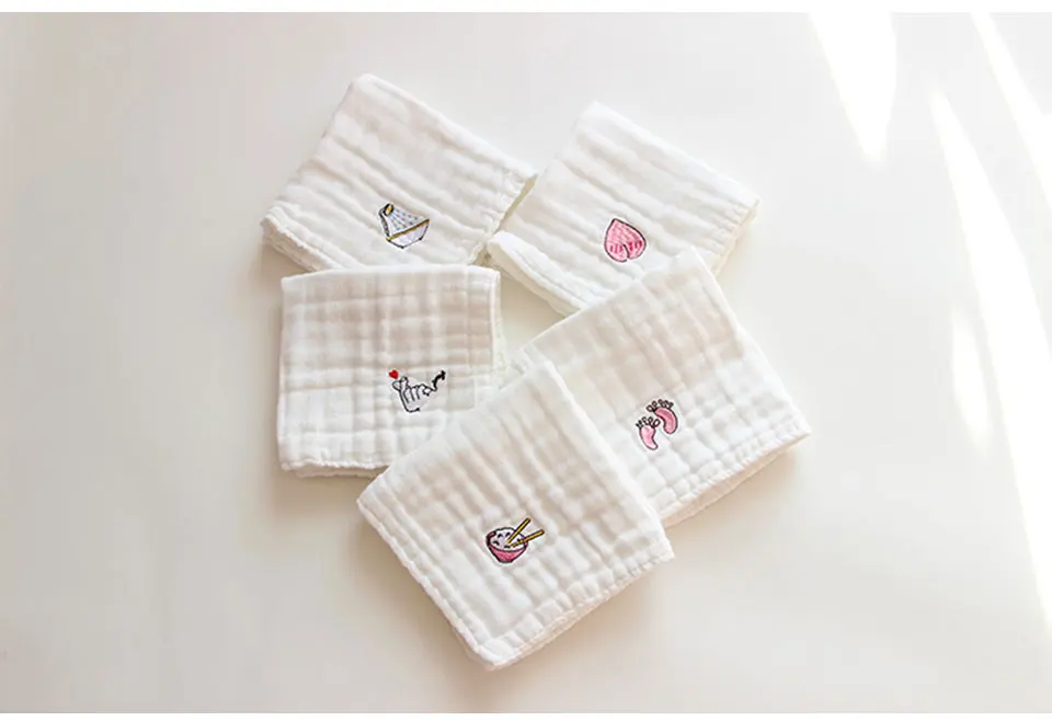 Детское полотенце из хлопка с вышивкой, 6 слоев газовых квадратов, детский слюнявчик, Мочалка для лица, полотенце для кормления новорожденных