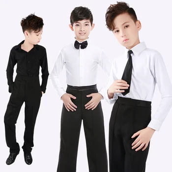 

Classical Black Boys Latin Shirts Long Sleeve Modern Tango Dance Clothing Top Kids Stage Performance Costumes