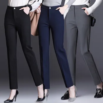 

Ladies Professional Pants Autumn Spring Plus Size OL Suit Trousers Women Formal Work Wear Pants Stretch Straight Grey Black Blue