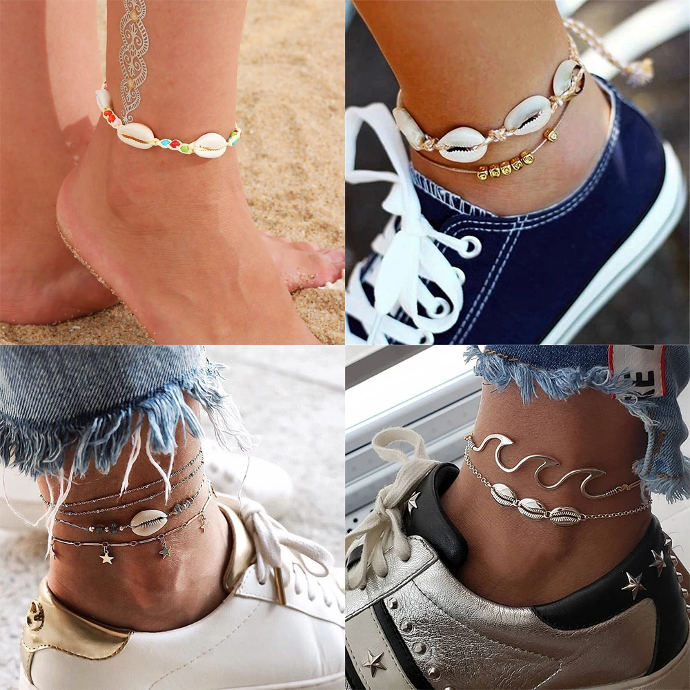 

Shell Pendant Anklet Bracelet for Women Summer Natural Beads Adjustable Anklet Handmade Bohemian Beach Shell Leg Jewelry Gift