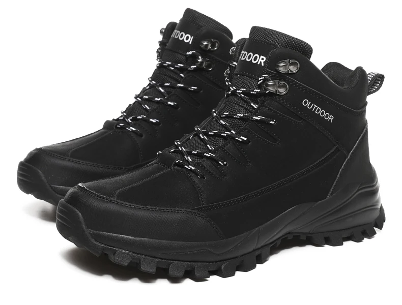 Large Size Ankle Boots Men Winter Outdoor Warm Fur Non Slip Snow Shoes Black Sneakers Fashion Footwear Cowboy Boots Lace Up Work