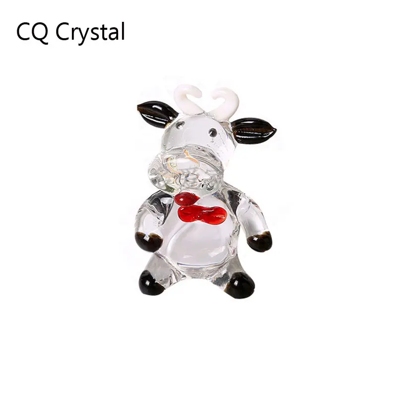 

3 Colors Glass Cow Ornament Animal Figurine Handblown Home Decor Multicolors Lady Kids Christmas Gift