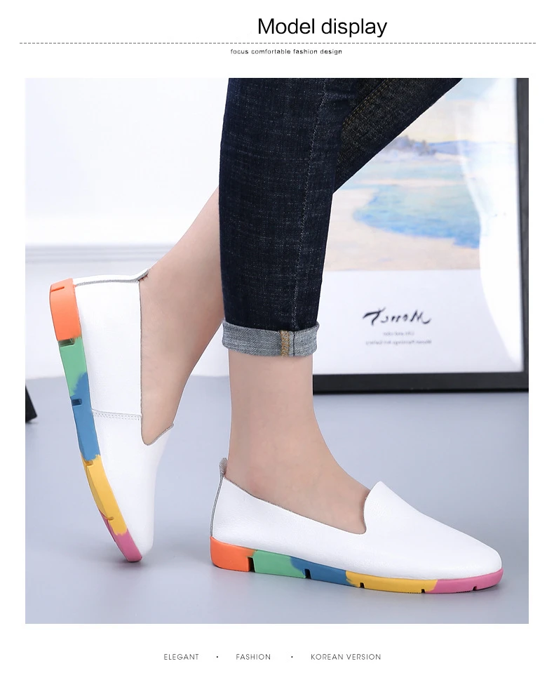 WOIZGIC Women Flats Mother Ladies Female Shoes Loafers Cow Genuine Leather Pigskin Slip On Feminino Nurse Peas 35-44 AZE-912