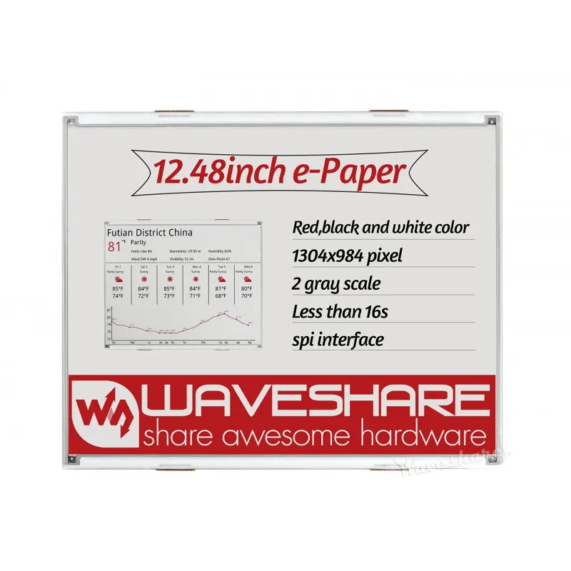 12.48inch E-Ink Raw Display with 1304×984 Resolution Red/Black/White Three-Color SPI Interface for RPI/Arduino/STM32/ESP32 | Компьютеры и