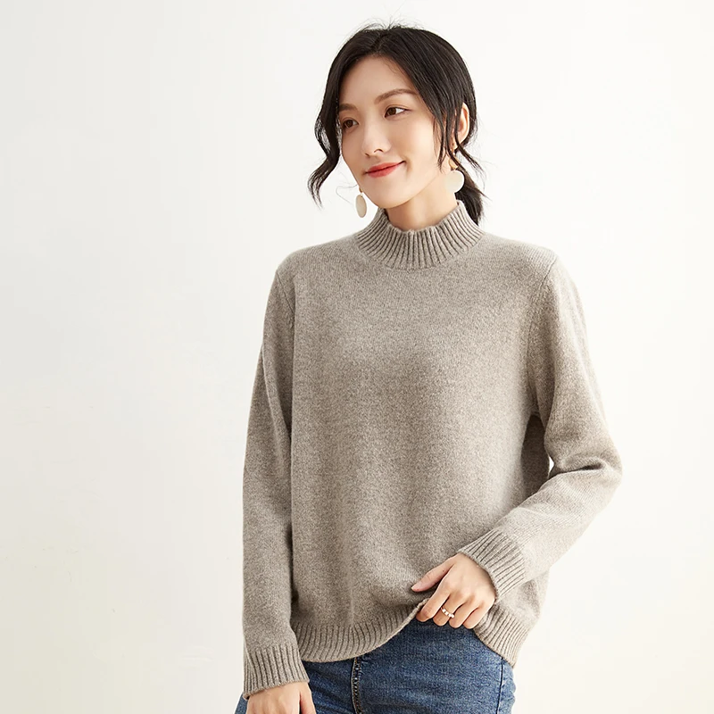 Sweater women's half high neck pullover loose