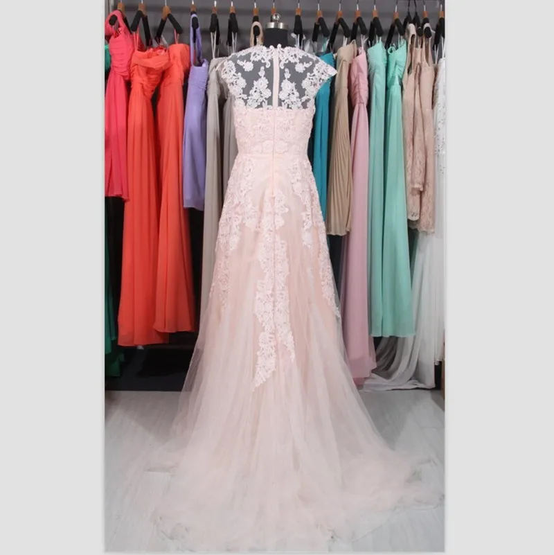 Elegant Real Sample Simple V Neck Robe De Mariage Pink Lace Bridal Gown Vestido De Noiva Vintage long bridesmaid dresses