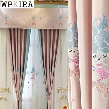 

Modern Cartoon Mermaid Curtain for Baby Girls Room Bedroom Shade Curtain for Living Room Pink Cloth Drape Tulle Window S537#40