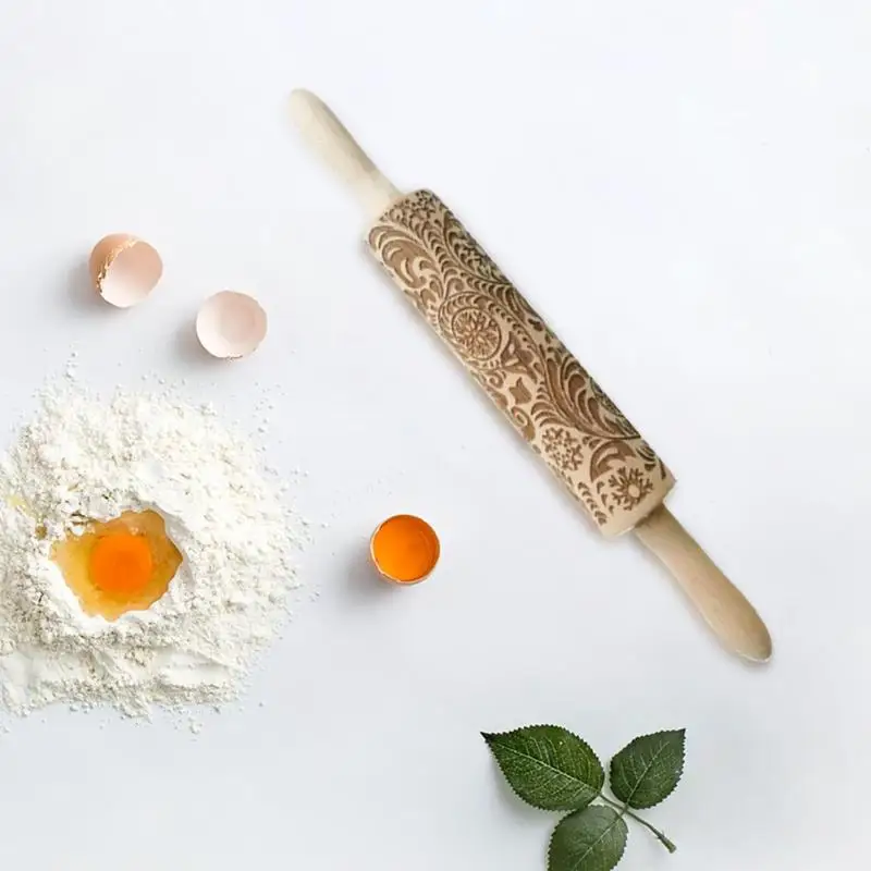 VKTECH Christmas Embossing Rolling Pin Baking Cookies Noodle Biscuit Fondant Cake Dough Engraved Roller Reindeer Snowflake Hot