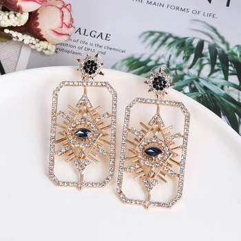 

JUJIA Exaggerated Vintage Rhinestone Crystal Eye Drop Earrings For Women Ethnic Jewelry Fashion Geometry Earings