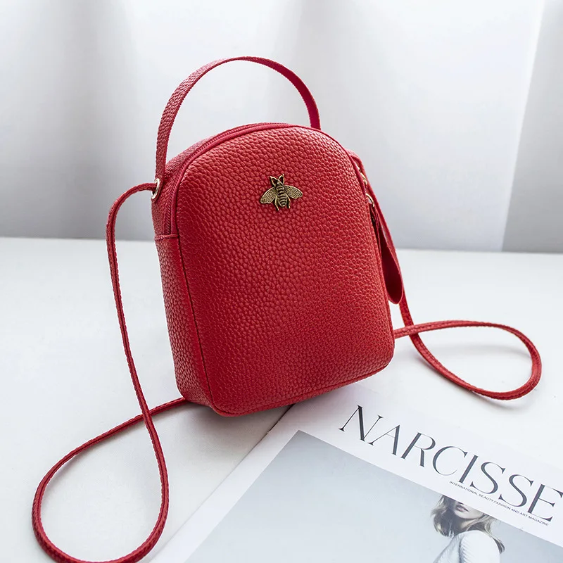 

Korean-style 2018 Small Bee Multi-functional Phone Bag Fashion Embossed Leather Mini Backpack