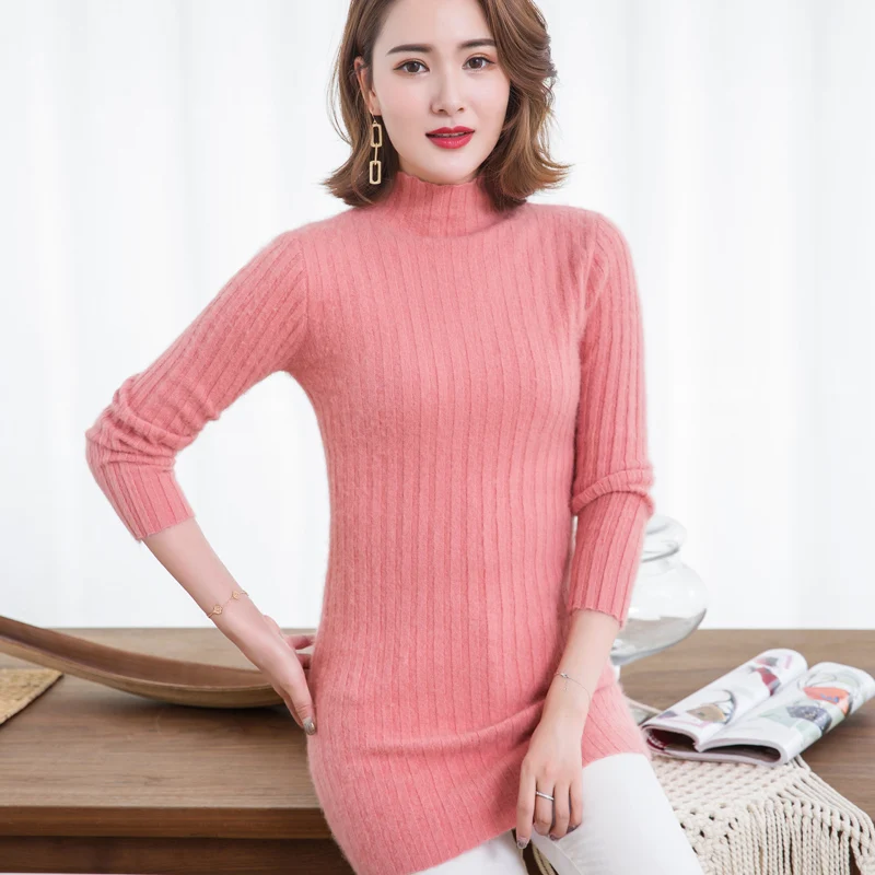 

Super Warm Pure Mink Cashmere Sweaters and Pullovers Women Winter High Elasticity Soft Sweater Turtleneck Female Long Sweater