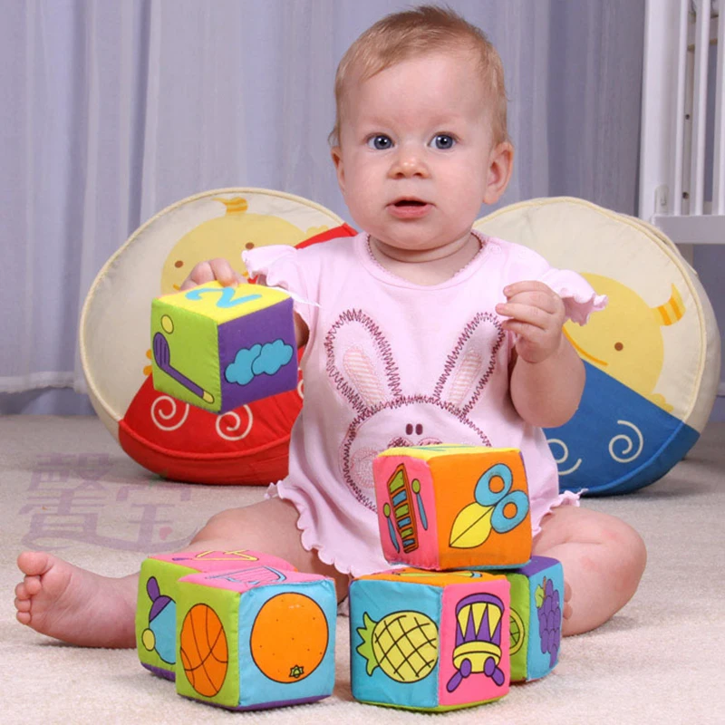 

6pcs/Set Baby Toys Cloth Building Blocks Rattle Toys For 0-36 Months Newborn Infants Soft Cube Toys With Numbers Animals Letters