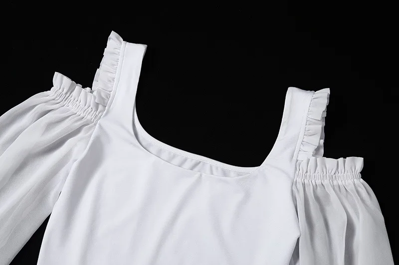 Осенняя сексуальная прозрачная однотонная Chiffconpatchwork Croptop для женщин Vestidos тонкая талия Винтаж с открытыми плечами Blusas топы