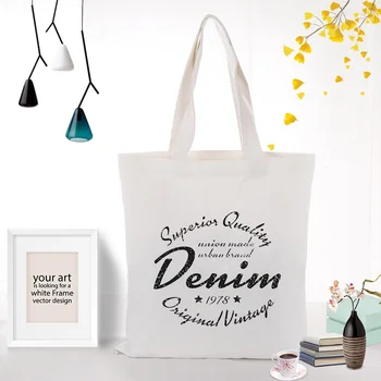 

Text type Canvas Handbag Shopping Bag Custom Print Logo Tote Bag Text DIY Daily Use Eco Ecologicas Reusable Recycle