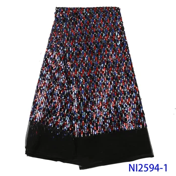 

Shining African Sequins Fabric High Quality Lace African Material Trims Sewing Lace Fabrics For Evening Dresses 2019 NI2594-1