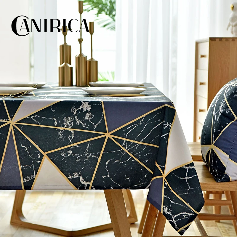 CANIRICA Table Cloth Linen Tablecloth Geometric Dinning Table Cover Black Gold Nappe De Table Recta