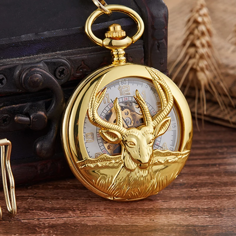 New Luxury Goat Skeleton Mechanical Pocket Watch Men Woman Antique Necklace Pocket& Fob Watches Chain Male Clock