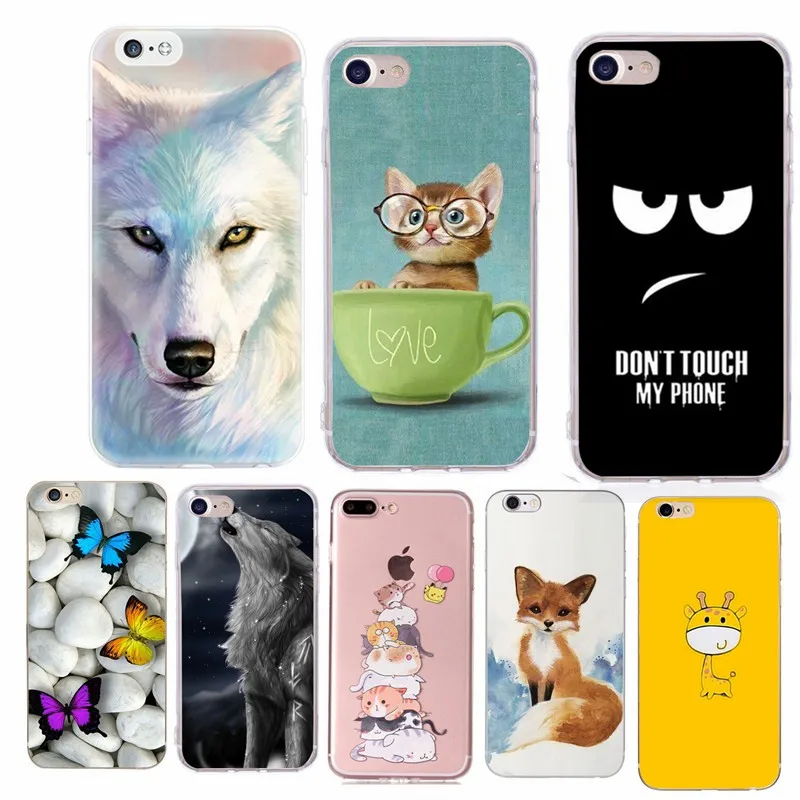 Силиконовый чехол для iphone 7 8 Plus Iphone 6 6s с изображением волка кота животного мягкий