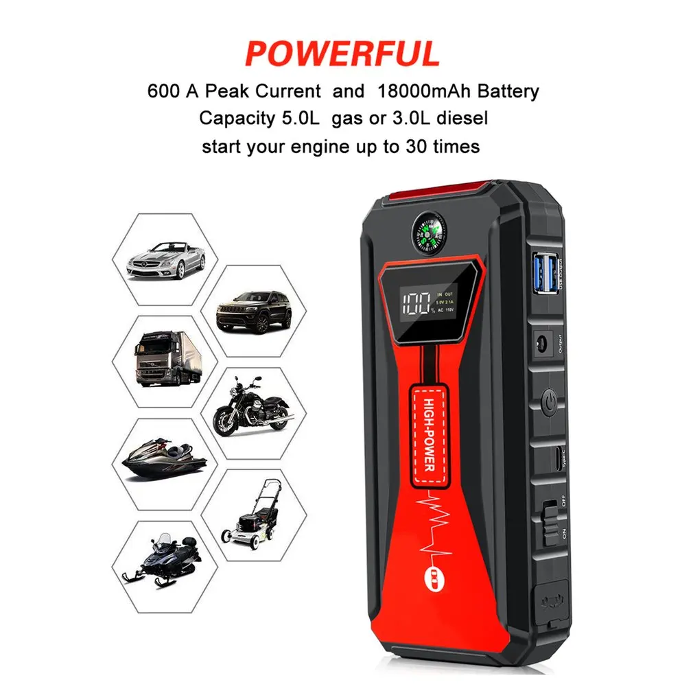 Q8B автомобильный пусковой стартер 12 В power Bank портативное автомобильное зарядное устройство многофункциональное пусковое Перемычка